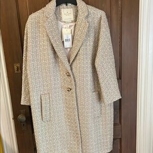 Kate Spade Blush/Cream with Gold Thread Tailored Tweed Silk Lined 3/4 Coat